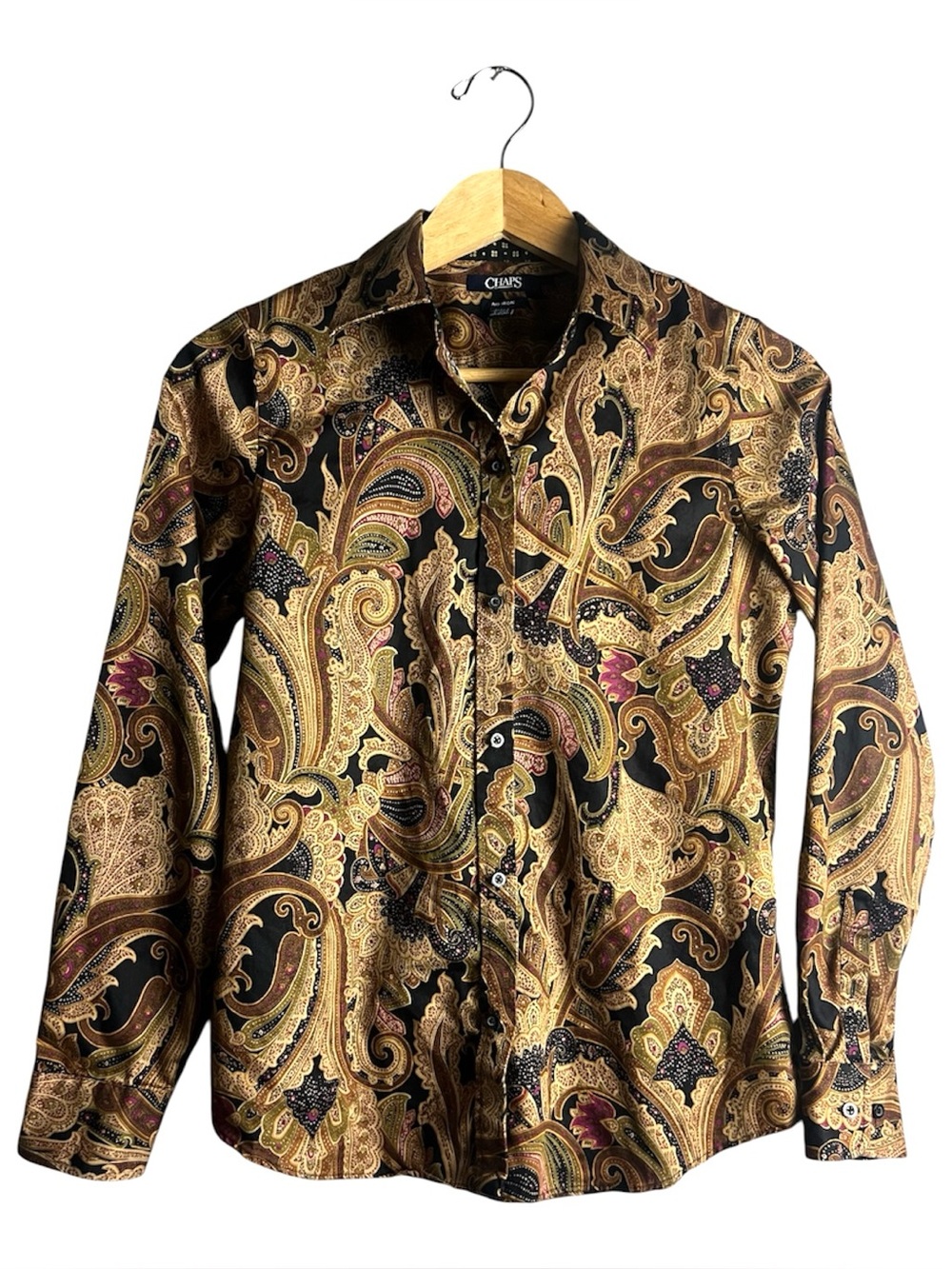 Chaps No Iron Paisley Button Up Shirt Baroque Long Sleeve Blouse Size S